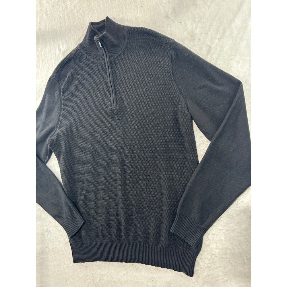 Calvin Klein Mens Black Textured Quarter Zip Mock Neck Sweater Size M